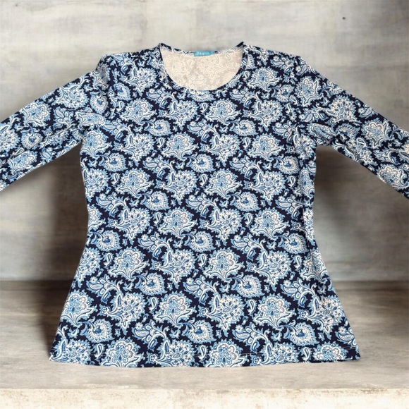 J. McLaughlin Tops - J. McLaughlin Navy and Cream Floral Long Sleeve Top